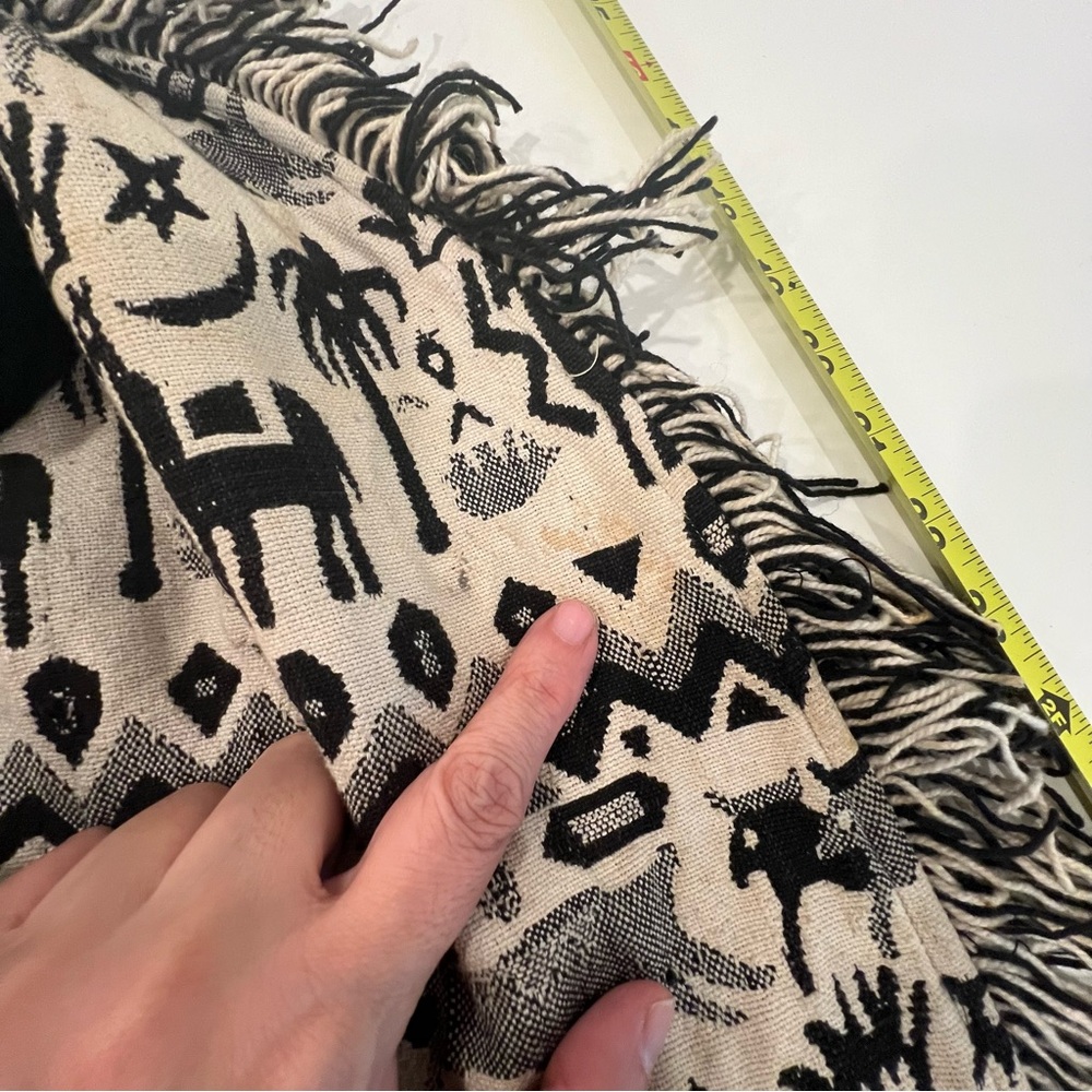 Passports Pier 1 Imports Vintage Wool Tribal Western Open Long Coat Frin… - Picture 11 of 12